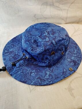 Men's Blue Patterned Bucket Boonie Hat with Adjustable Chin Cord